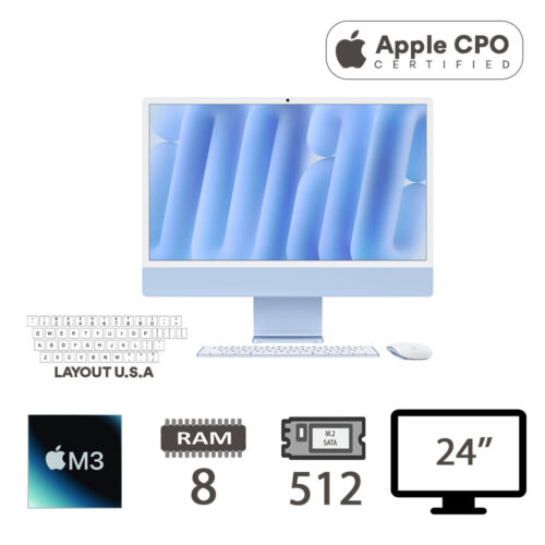 IMAC 24 4,5K (2023) M3-8C CPU/8/512 M2-SATA/10C GPU/MACOS/BLUE/2Y - CPO