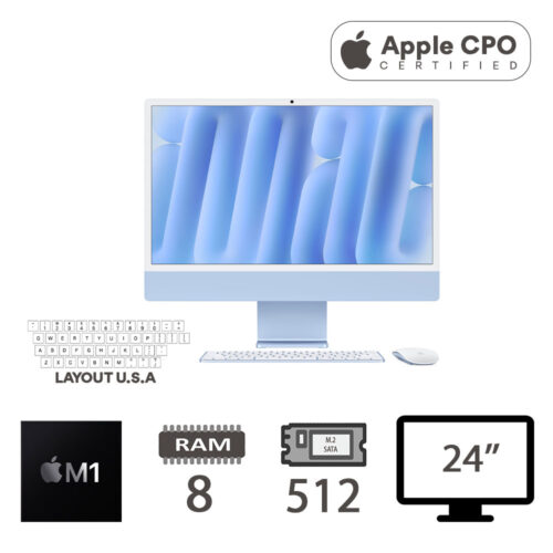 IMAC 24 4,5K (2021) M1/8C CPU/8/512 M2-SATA/8C GPU/MACOS/BLUE/2Y - CTO
